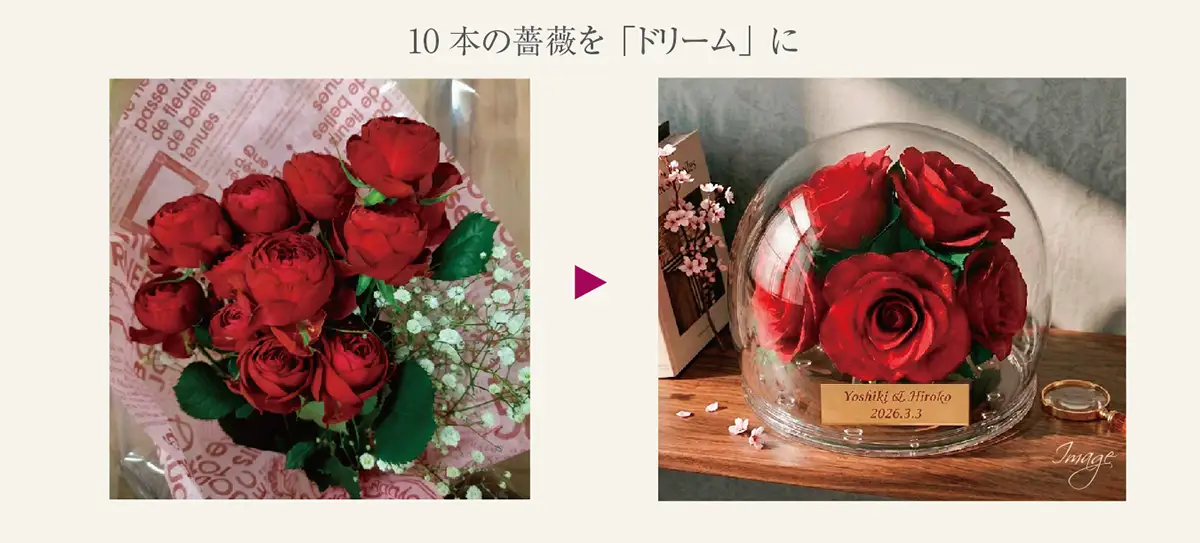 10本の薔薇を「ドリーム」で保存加工