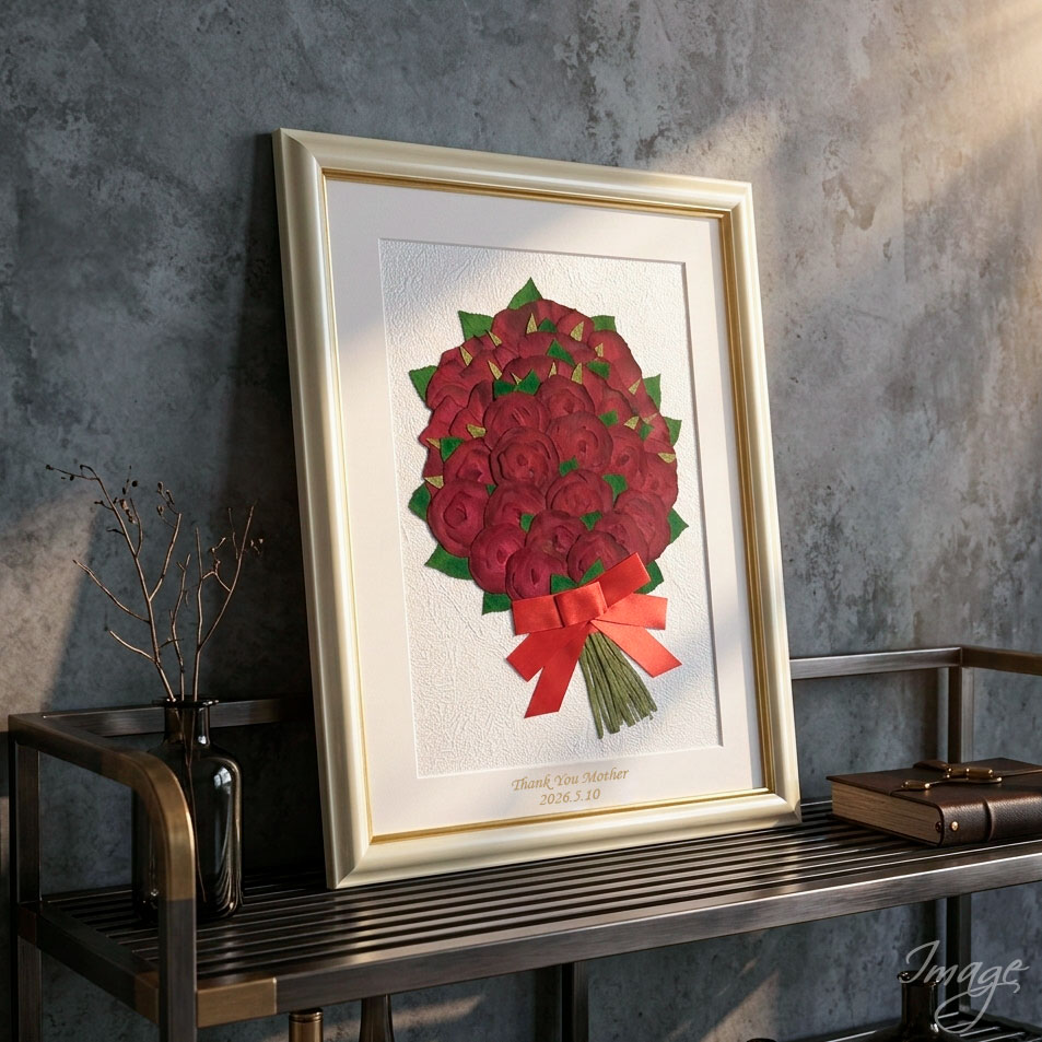 ★2025年･母の日にお作りしました・絵画風・花束デザインで人気の押し花・メモリー商品【額・台紙・印字お選びいただけます】