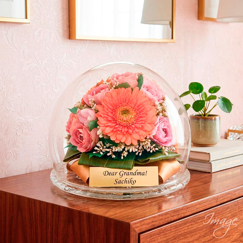 ★還暦・敬老の日のお祝いに人気・色とりどりのお花で作るドリーム【プレートカラー：透明】※挿入輪数は10～13輪前後、ユリ・カサブランカなど大きなお花が入る人気のサイズになります。黄色は黄色系のお花・オレンジ系のお花に馴染みやすいプレートです※